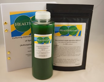 Lebende Spirulina Platensis (500 ml) + 10 L trockene Spirulina Kultur-Medium, Nährmedium DDR1+2, Algenkultur + Dünger, Züchten Sie Ihre eigene lebende Spirulina