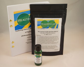 Algues vivantes Spirulina platensis (30 ml) + 10 L de milieu de culture sec pour spiruline SSD1+2 - algues + engrais, Cultivez votre propre spiruline vivante