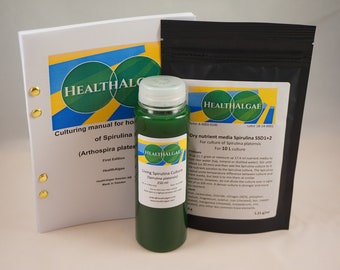 SantéAlgae Live Spirulina platensis (250 ml) + 10 L de milieu de culture sec pour spiruline SSD1+2 - culture d'algues + engrais, Grow your Living Spirulina