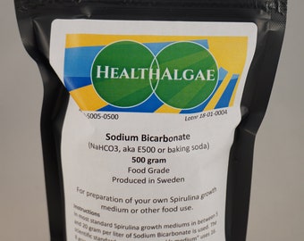 Bicarbonate de sodium - Qualité alimentaire 500 g (NaHCO3 / E500 / bicarbonate de soude), tampon pH de spiruline ou de culture d'algues, qualité alimentaire suédoise