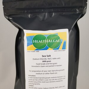 Sale marino 1800 grammi di qualità alimentare svedese (cloruro di sodio/NaCl/sale da tavola), da utilizzare come alimento o per la coltura di Spirulina, per coltivare Spirulina viva