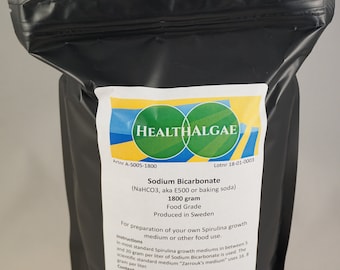 Bicarbonate de sodium - Qualité alimentaire 1 800 g (NaHCO3 / E500 / bicarbonate de soude), tampon pH de spiruline ou de culture d'algues, qualité alimentaire suédoise