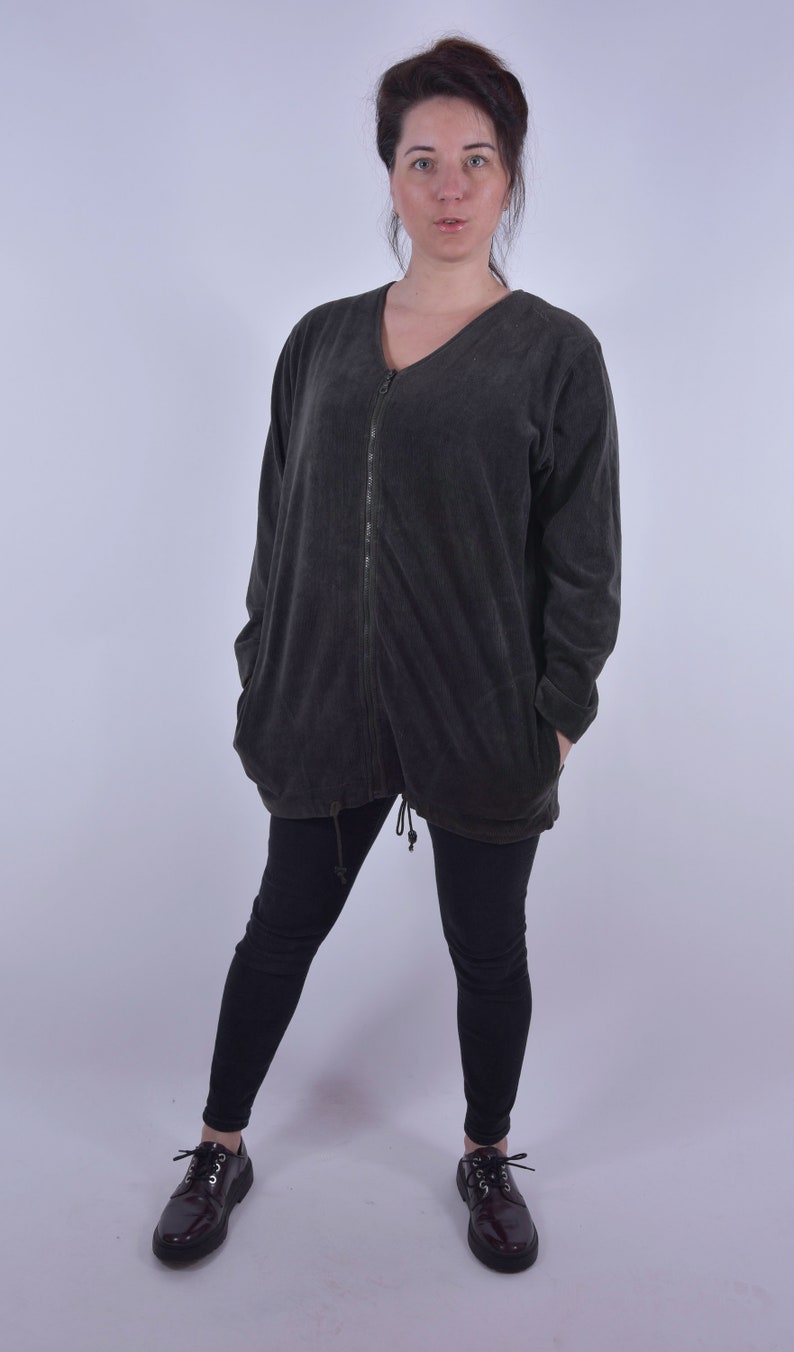 Elvira Dark Green Jacket Casual Walking Full Zip Front Pocket Front Toggle Sweater Women Oversized Velvet Jacket Clothing Women Size LXL