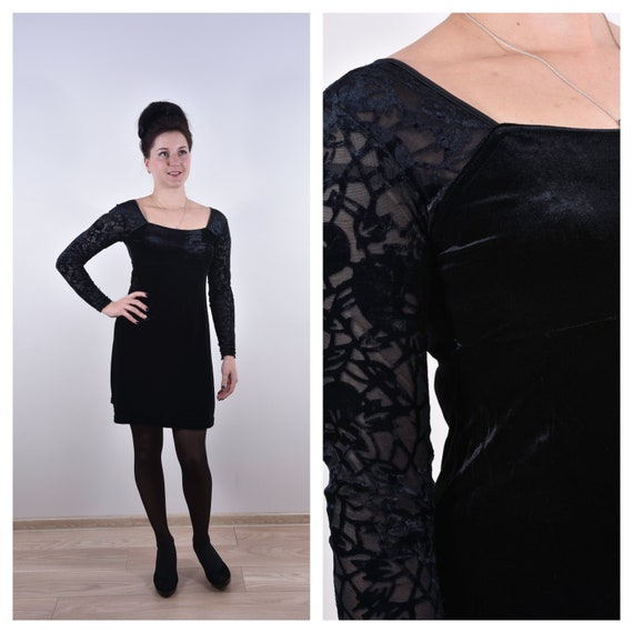 black velvet square neck dress