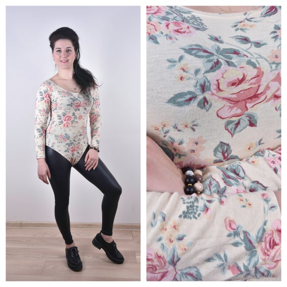 Women Bodysuit Floral Catsuit Long Sleeve Bodysuit
