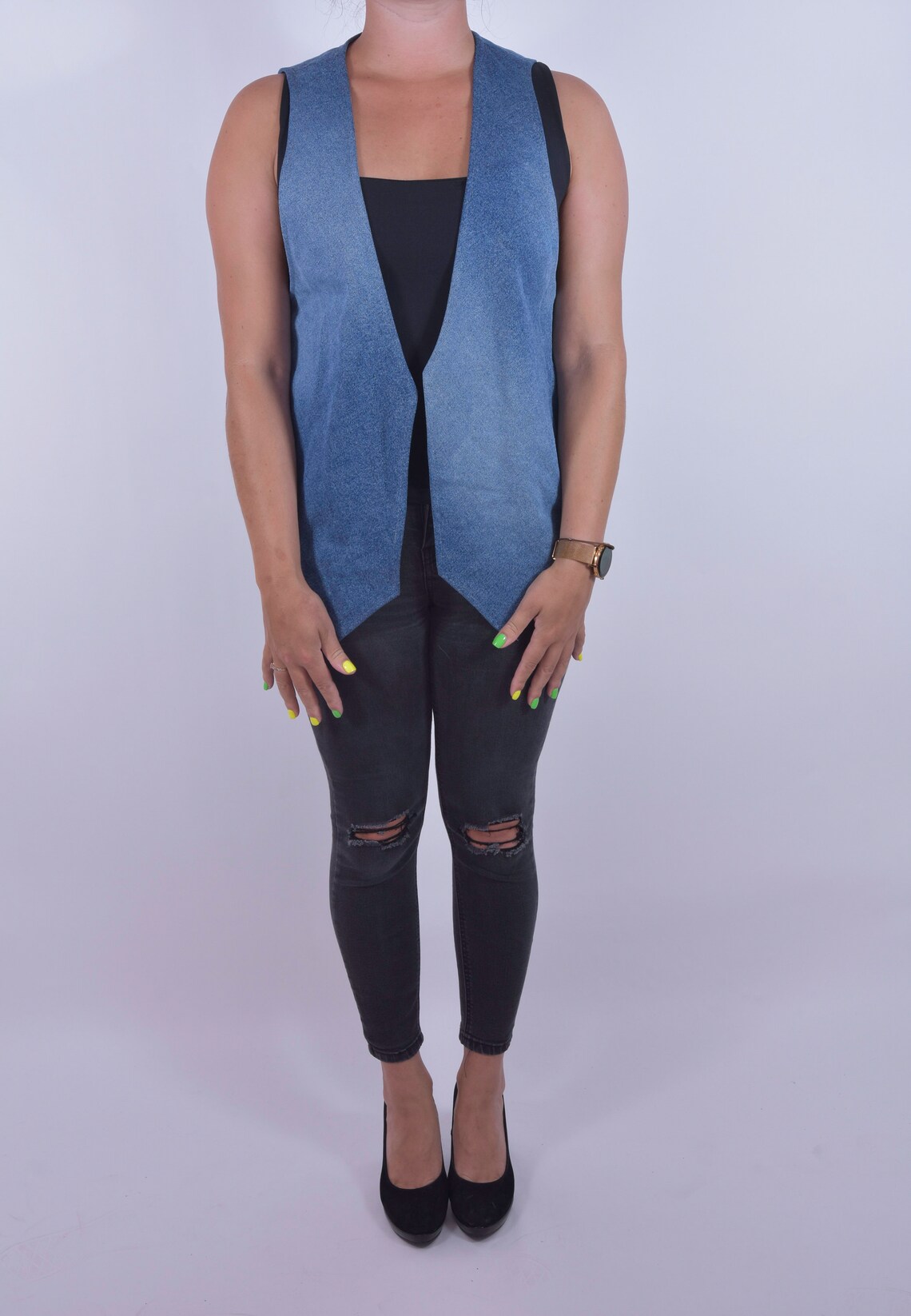 Vintage Women Western Cowboy Vest Blue Waistcoat Denim Custom Etsy