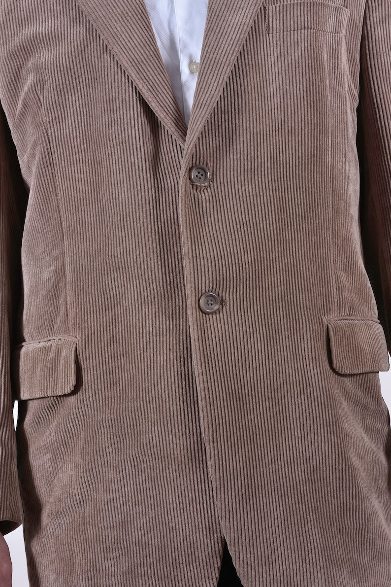 Corduroy Man Blazer Beige Blazer Long Sleeve Front Pockets Top Quality Solid Pattern Formal Event Blazer Corduroy Classic Size Extra Large