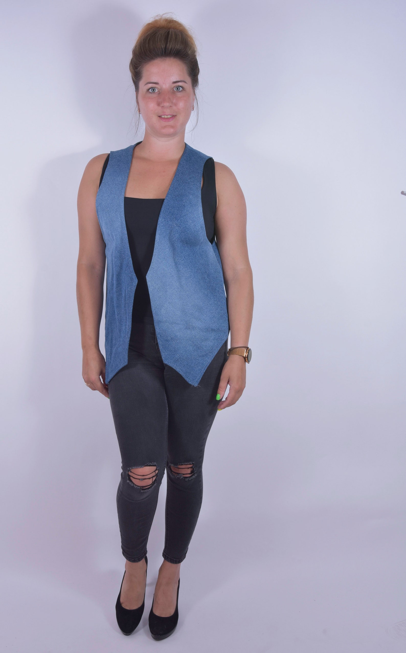 Vintage Women Western Cowboy Vest Blue Waistcoat Denim Custom Etsy