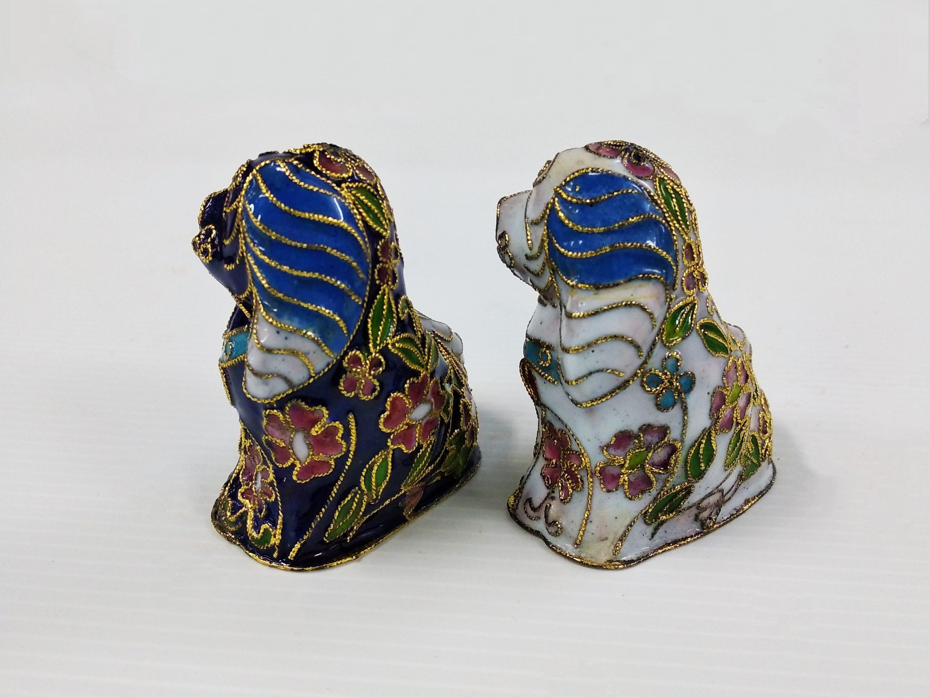 【海】七宝銅胎琺瑯　可愛子犬　古銅 時代品 骨董品　中国美術品 銅胎七宝犠尊 文化遺産オンライン