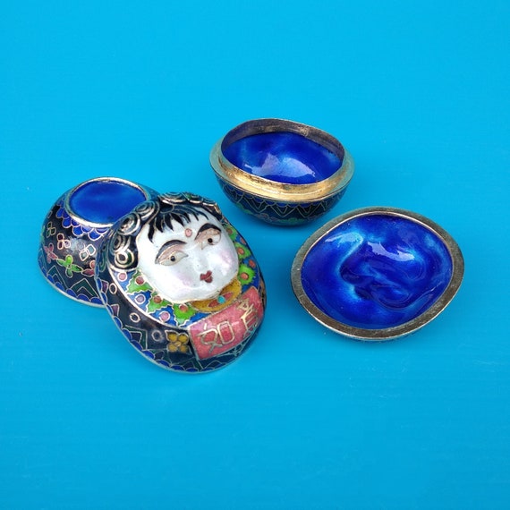 Set of 2 Vintage Chinese Cloisonne Oval Small Tri… - image 5