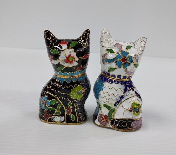 Vintage Chinese Cloisonne Small Cat Statue Figuri… - image 3
