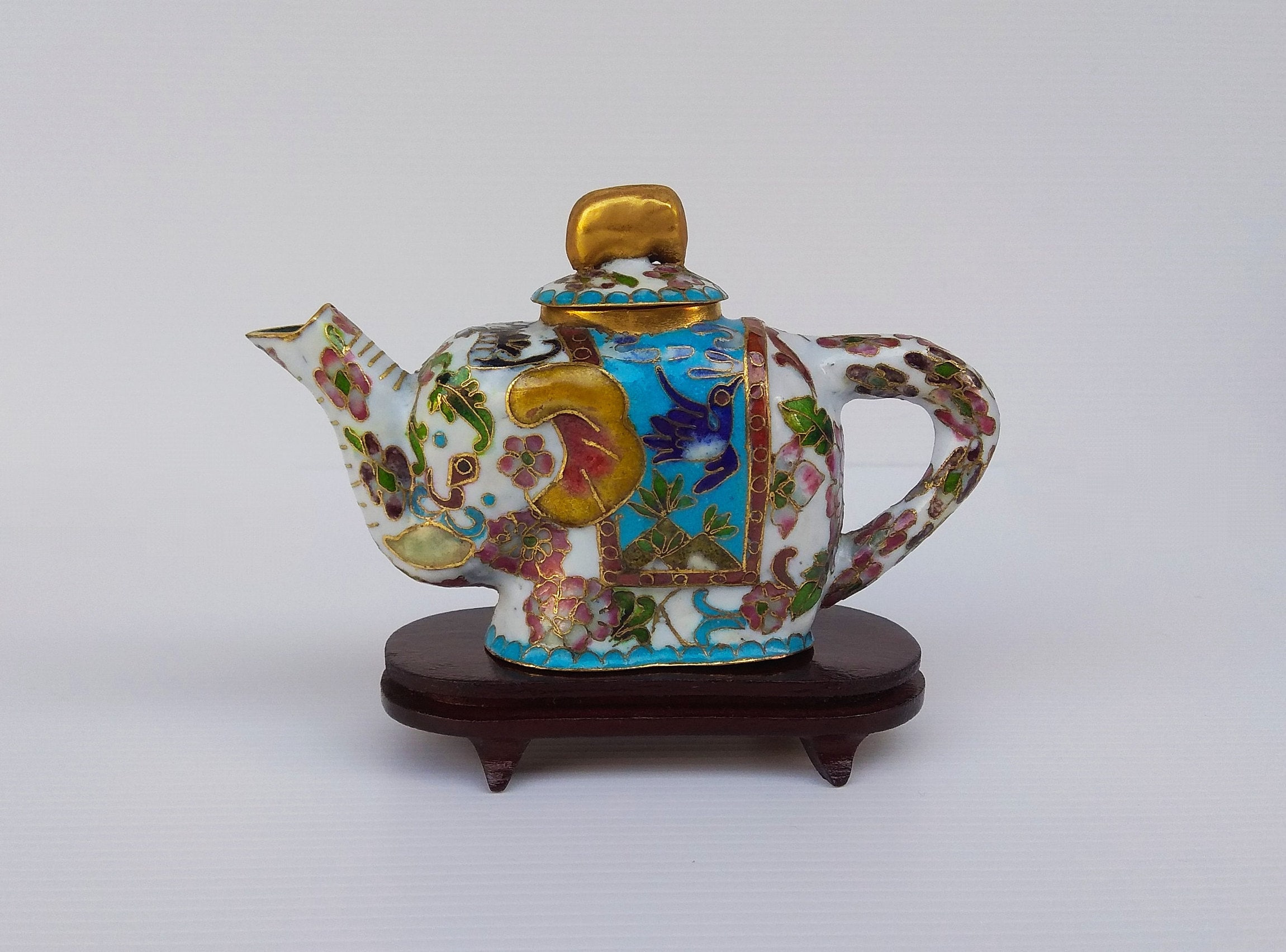 Vintage Chinese Cloisonne Elephant Statue Teapot, Hand-painted