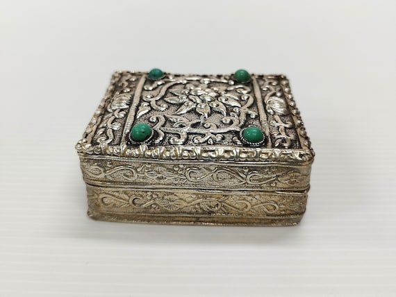 Vintage Chinese Silver Plated Rectangular Floral … - image 2