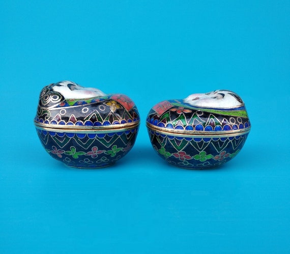 Set of 2 Vintage Chinese Cloisonne Oval Small Tri… - image 4