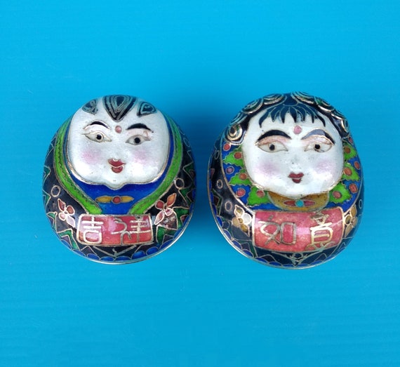 Set of 2 Vintage Chinese Cloisonne Oval Small Tri… - image 1