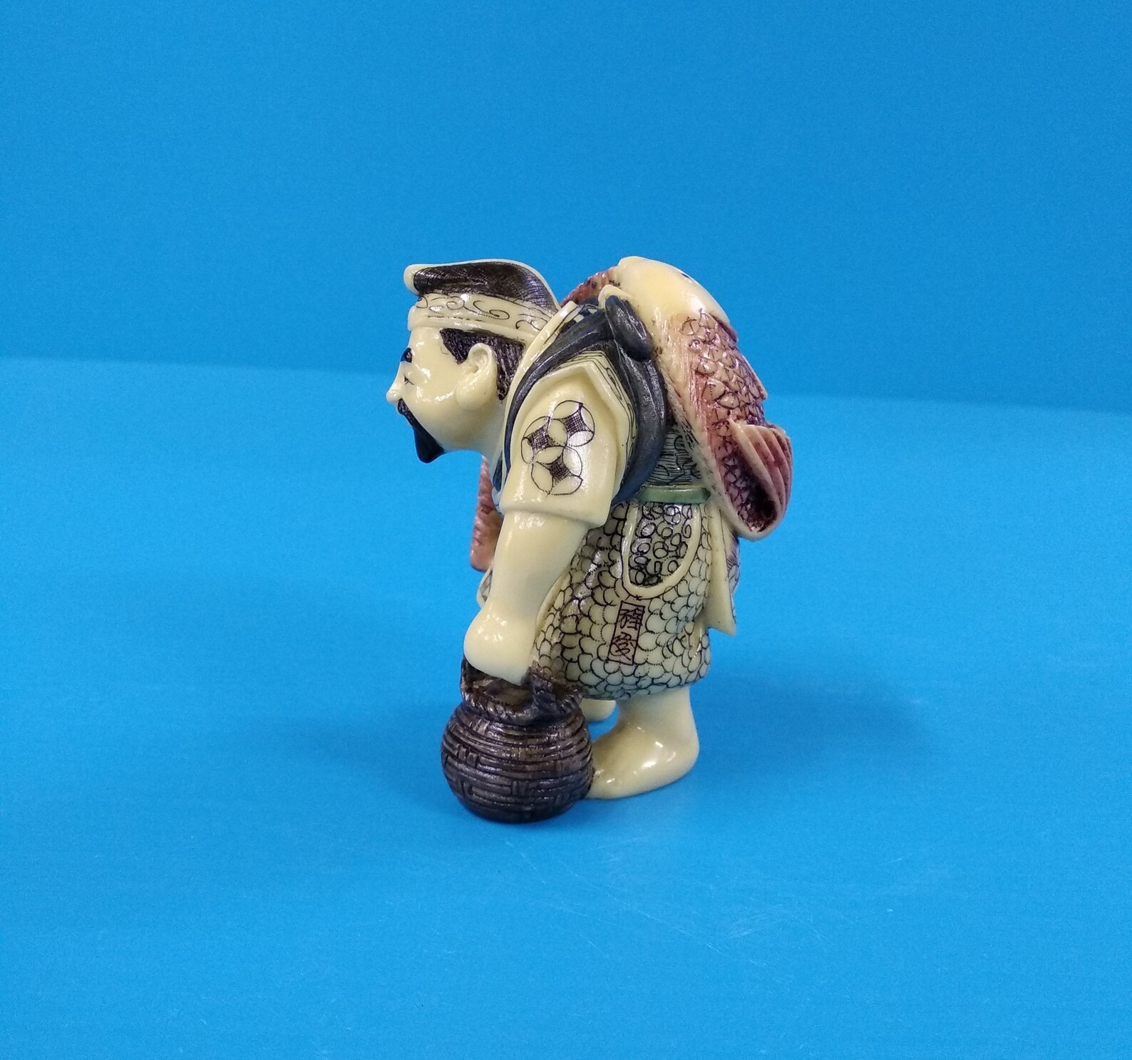Vintage Hand Carved Japanese Fisherman Statue Figurine Etsy