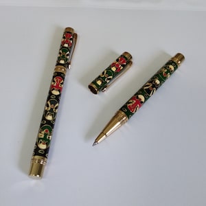 Penna a sfera vintage con maschera dell'opera di Pechino, decorazione dipinta a mano con maschera teatrale cinese, penna con collezione Signature con maschera verde e smalto cloisonné