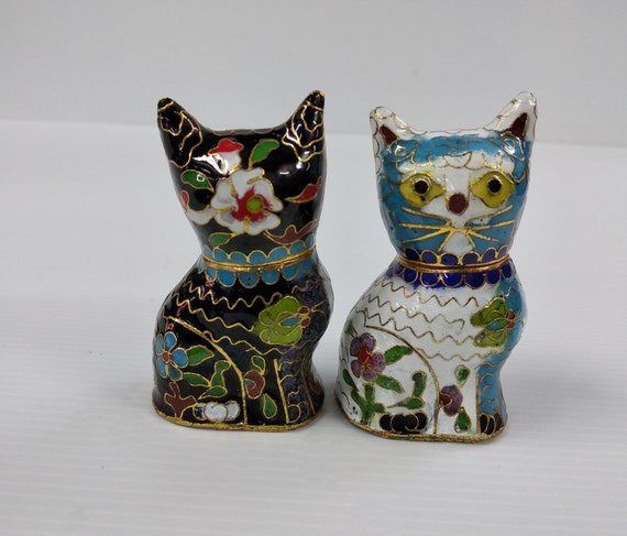 Vintage Chinese Cloisonne Small Cat Statue Figuri… - image 2