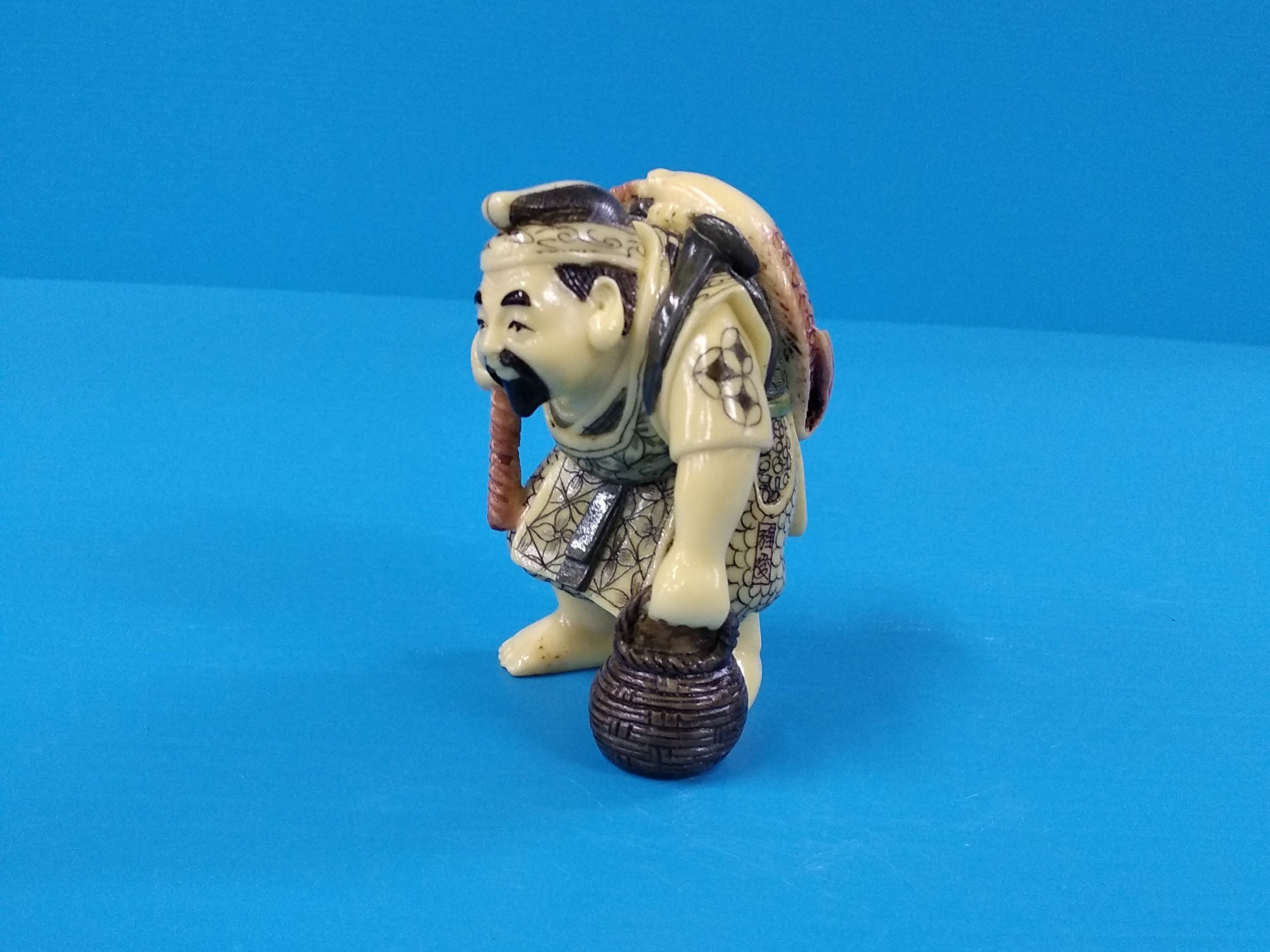 Vintage Hand Carved Japanese Fisherman Statue Figurine Etsy