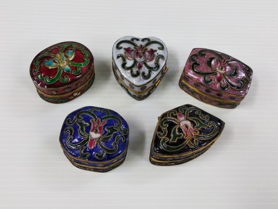 Vintage Chinese Cloisonne Miniature Ring Jewelry … - image 1