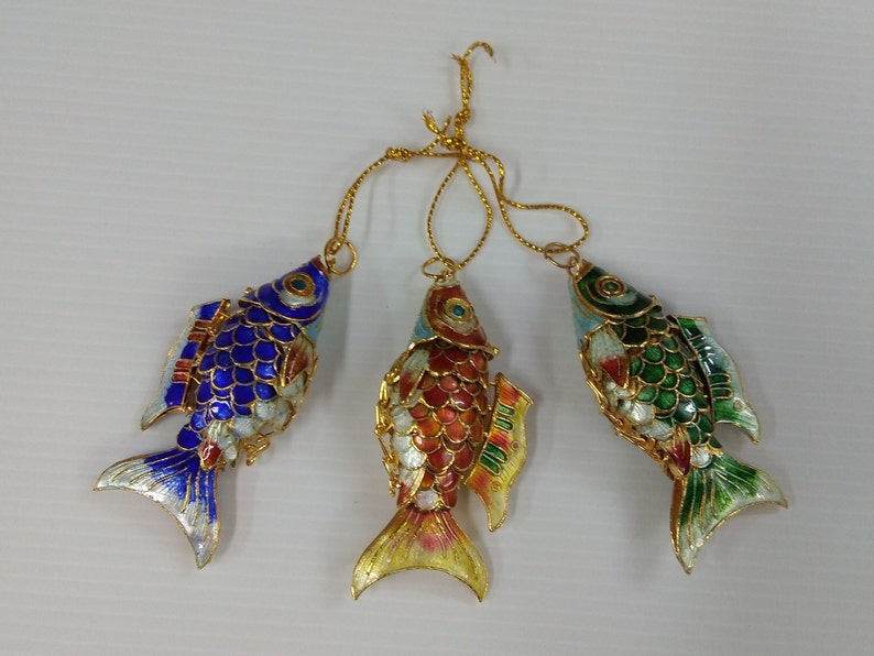 Vintage Chinese Cloisonne Handmade Articulated Fish Pendant Keychain ...