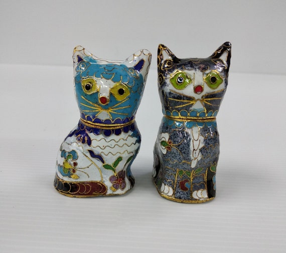 Vintage Chinese Cloisonne Small Cat Statue Figuri… - image 4