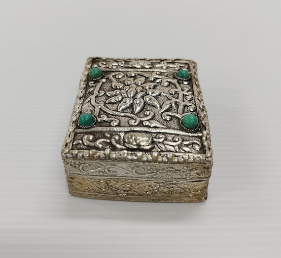 Vintage Chinese Silver Plated Rectangular Floral … - image 3