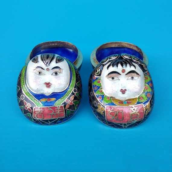 Set of 2 Vintage Chinese Cloisonne Oval Small Tri… - image 2