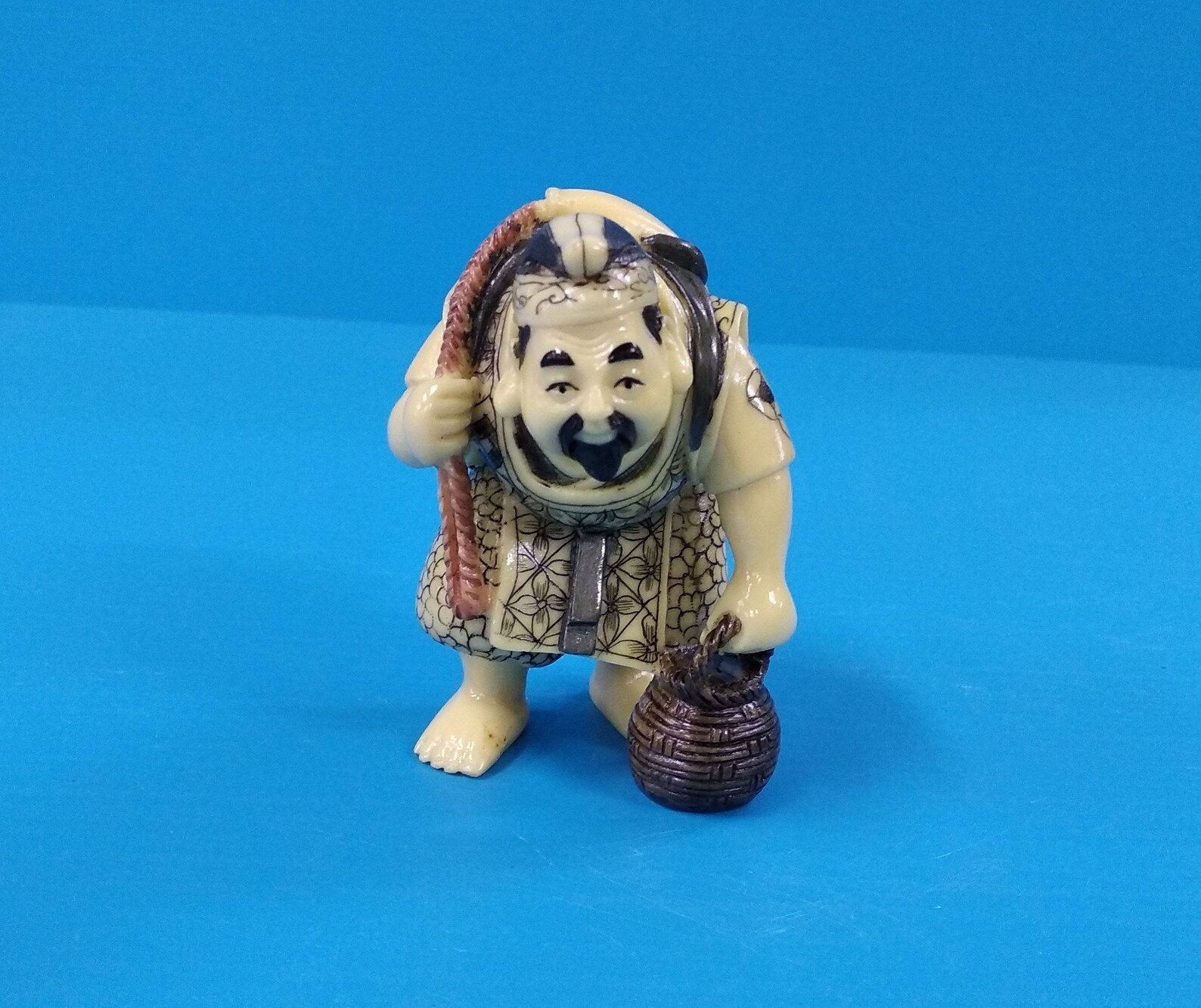 Vintage Hand Carved Japanese Fisherman Statue Figurine Etsy