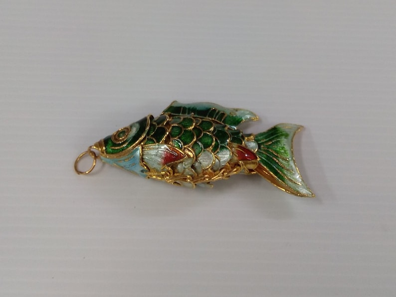 Blue Gold Koi Fish Charm Vintage Chinese Cloisonne Handmade Articulated Fish Pendant Keychain Gold-plated Enamel Color Green