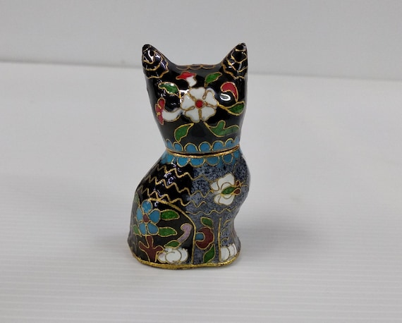 Vintage Chinese Cloisonne Small Cat Statue Figuri… - image 10