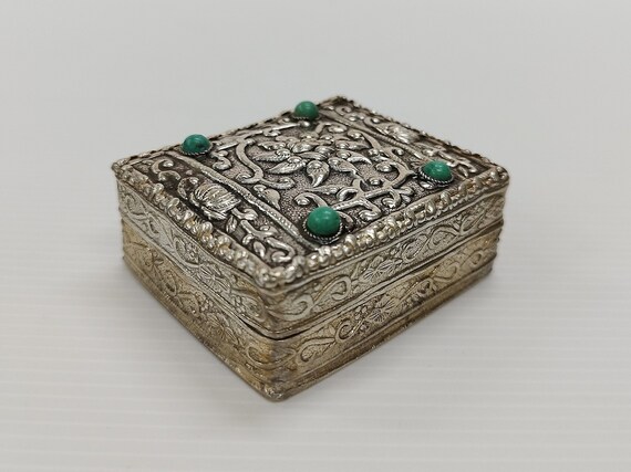 Vintage Chinese Silver Plated Rectangular Floral … - image 1