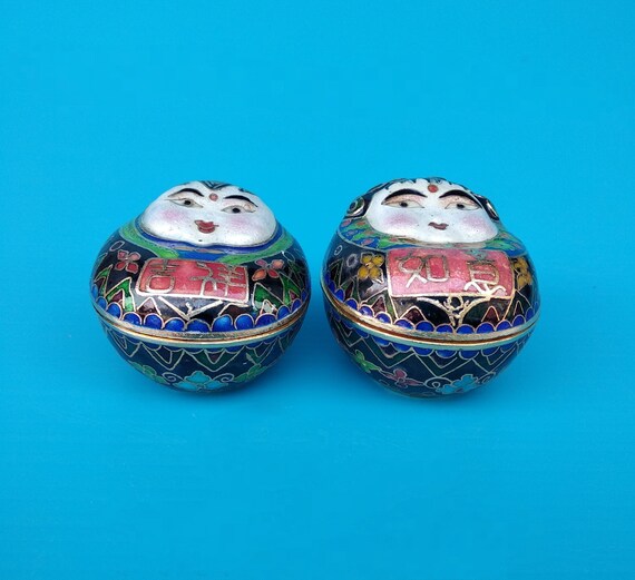 Set of 2 Vintage Chinese Cloisonne Oval Small Tri… - image 3