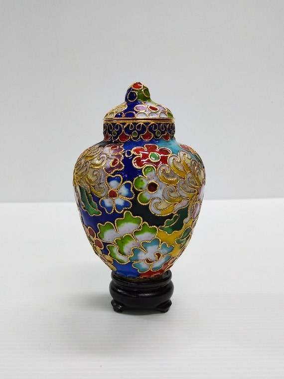 Vintage Chinese Cloisonne Hand-painted Small Ginger Jar, Gold