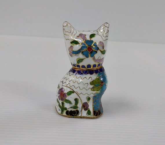 Vintage Chinese Cloisonne Small Cat Statue Figuri… - image 8