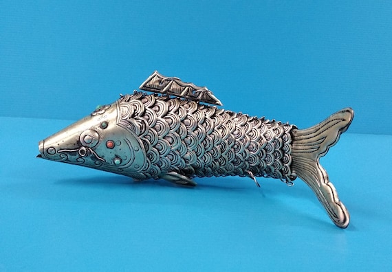 Vintage Collectible Copper Silver Plated Large Koi Fish Sculpture
