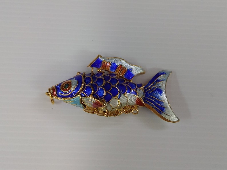 Blue Gold Koi Fish Charm Vintage Chinese Cloisonne Handmade Articulated Fish Pendant Keychain Gold-plated Enamel Color Green