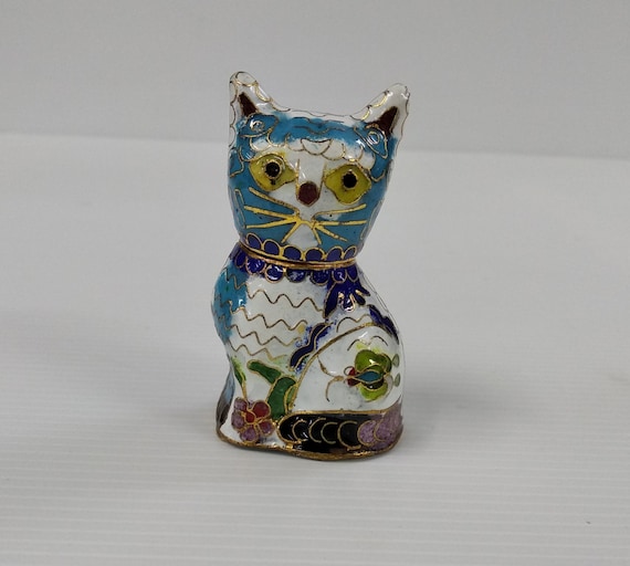 Vintage Chinese Cloisonne Small Cat Statue Figuri… - image 7