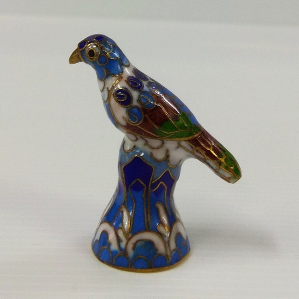 Figurine d’oiseau cloisonne chinoise vintage, ornement de statue d’oiseau miniature peint à la main, émail plaqué or Bleu Oiseau Thimble