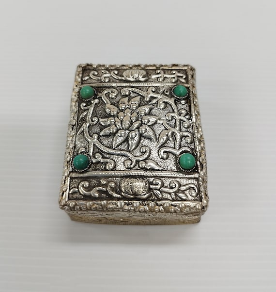 Vintage Chinese Silver Plated Rectangular Floral … - image 5