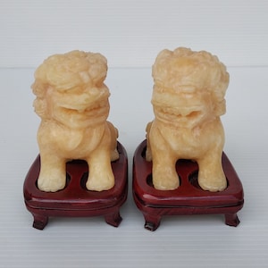 Vintage Hand Carved Miniature Yellow Jade Lion Figurine, Henan Jade Carving Small Guardian Lion Statue Feng Shui Ornaments