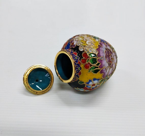 Vintage Chinese Cloisonne Hand-painted Small Ginger Jar, Gold