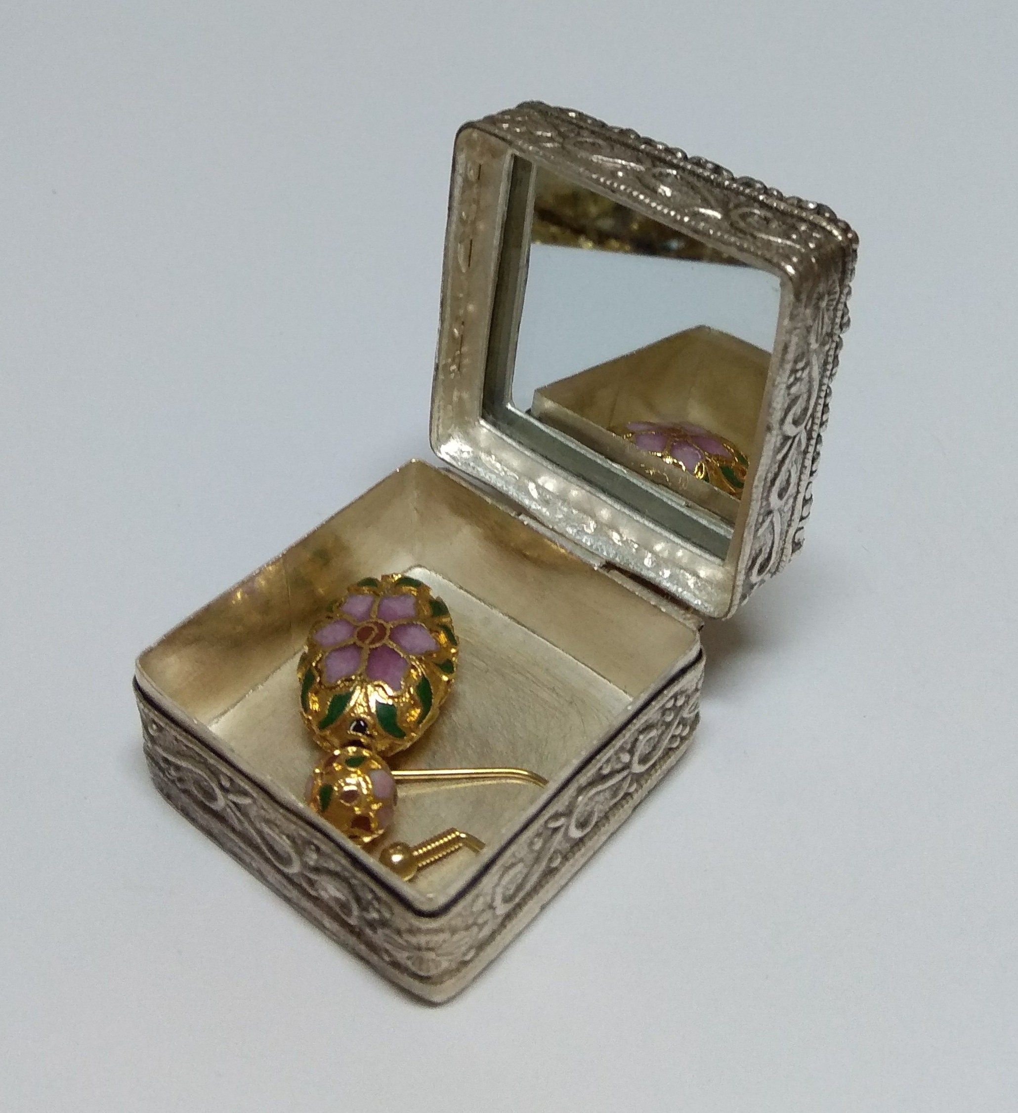 Vintage Chinese Silver-plated Square Mini Trinket Box