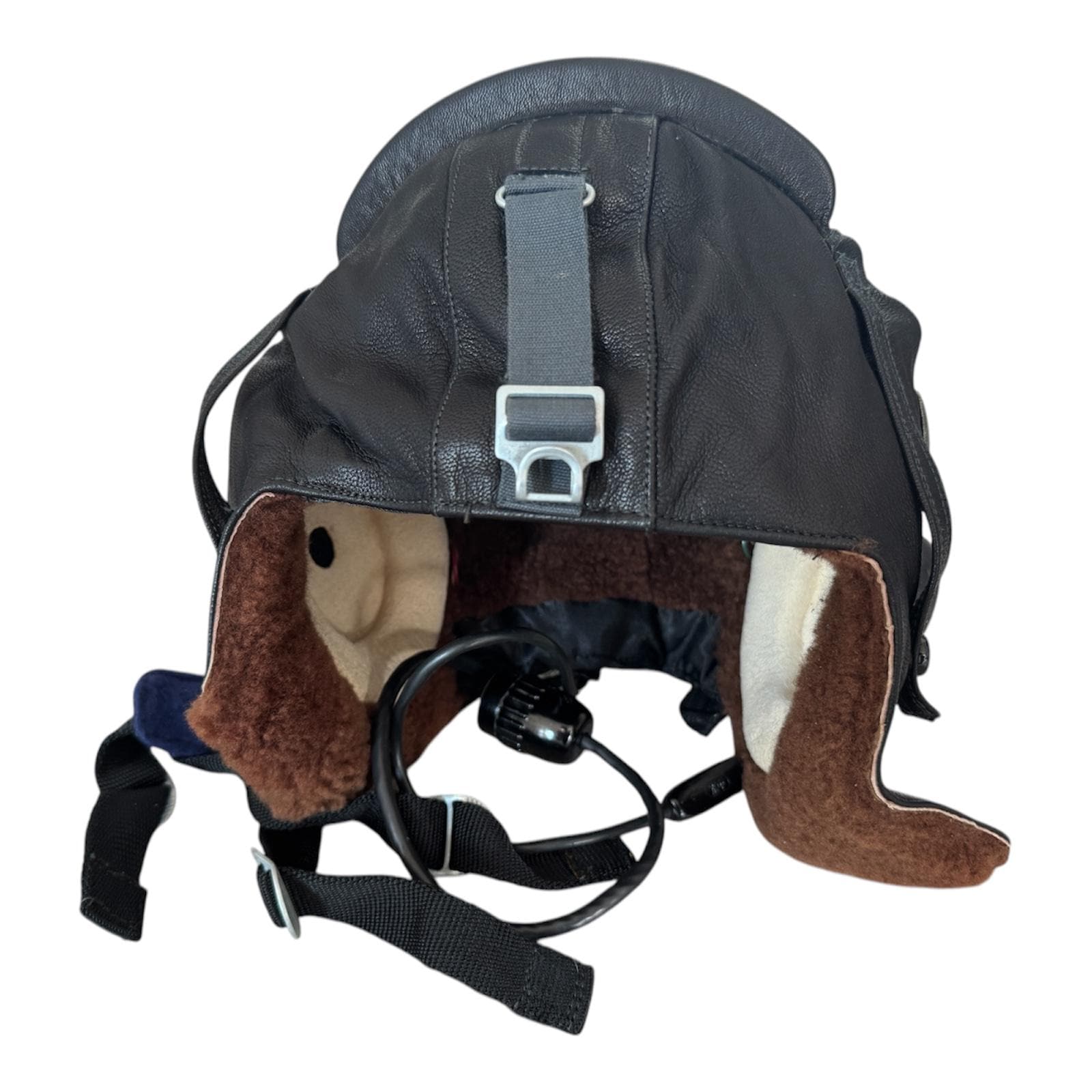 Soviet Russian USSR MiG Pilot Aviator Black Leather Winter Helmet Uniform  Hat