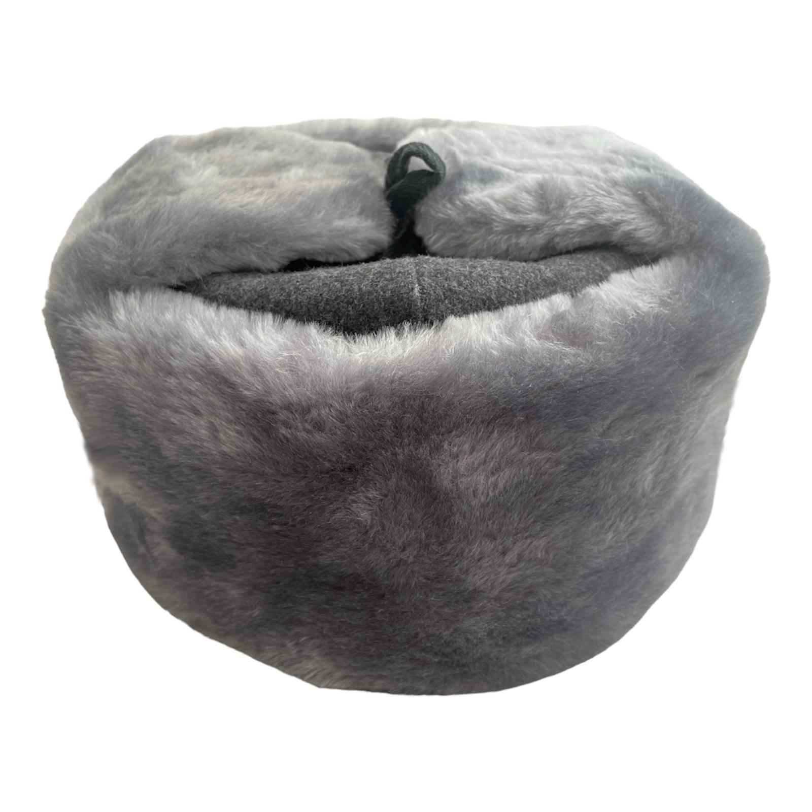 Vintage Russian Ushanka Faux Fur Trapper Hat Gray Winter Soviet Style Unisex Grey Faux Fur Russian Ushanka Hat for Men: FurHatWorld.com main image 2