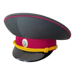 Vintage Ukraine Military Officer Uniform Peaked Cap Visor Hat Metal Badge