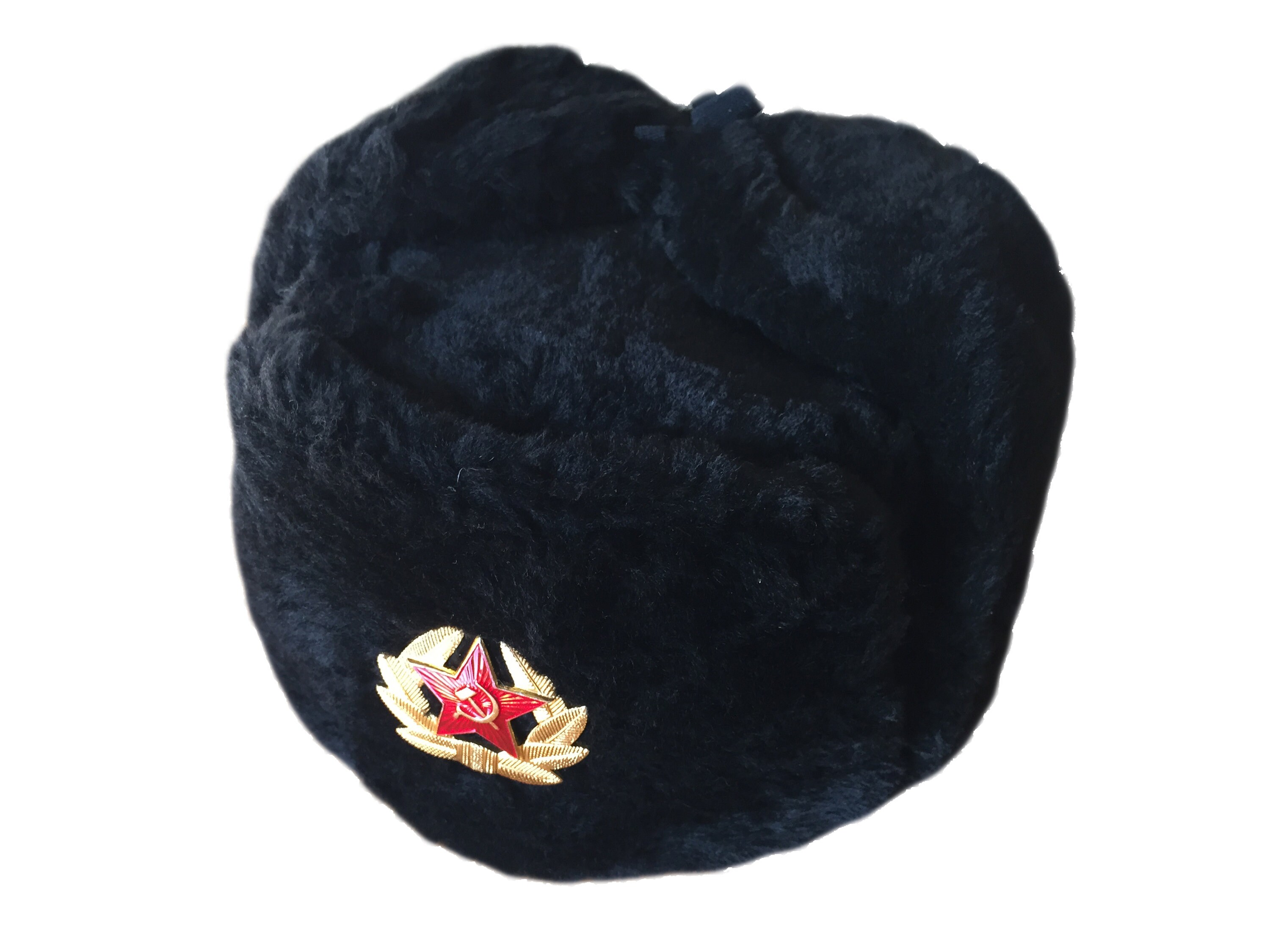 Sombrero del Ejército Soviético Ruso Negro KGB * Piel Militar Cosaco  Ushanka * Talla L, Negro 