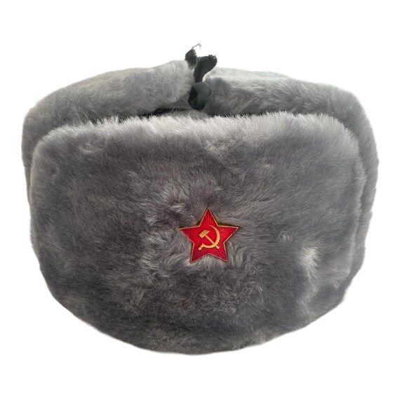 Soviet Russian Military Style Faux Fur Grey Ash Ushanka Hat
