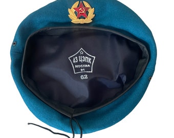 USSR Soviet Style Uniform Blue VDV Paratrooper Beret Cap Hat Military Badge