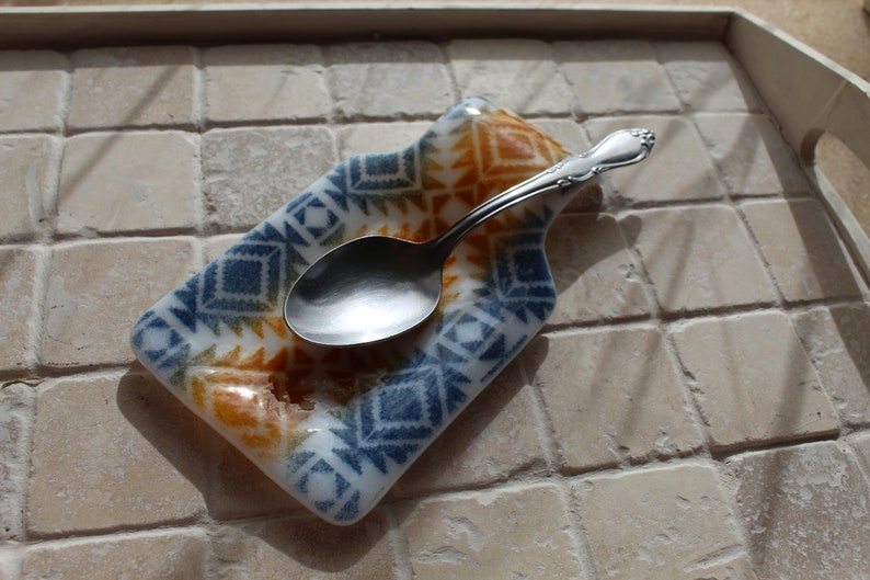 fused glass glass spoon rest Fused glass spoon rest housewarming boho birthday gift wedding kitchen decor square spoon rest tribal